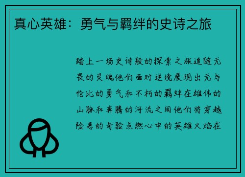 真心英雄：勇气与羁绊的史诗之旅